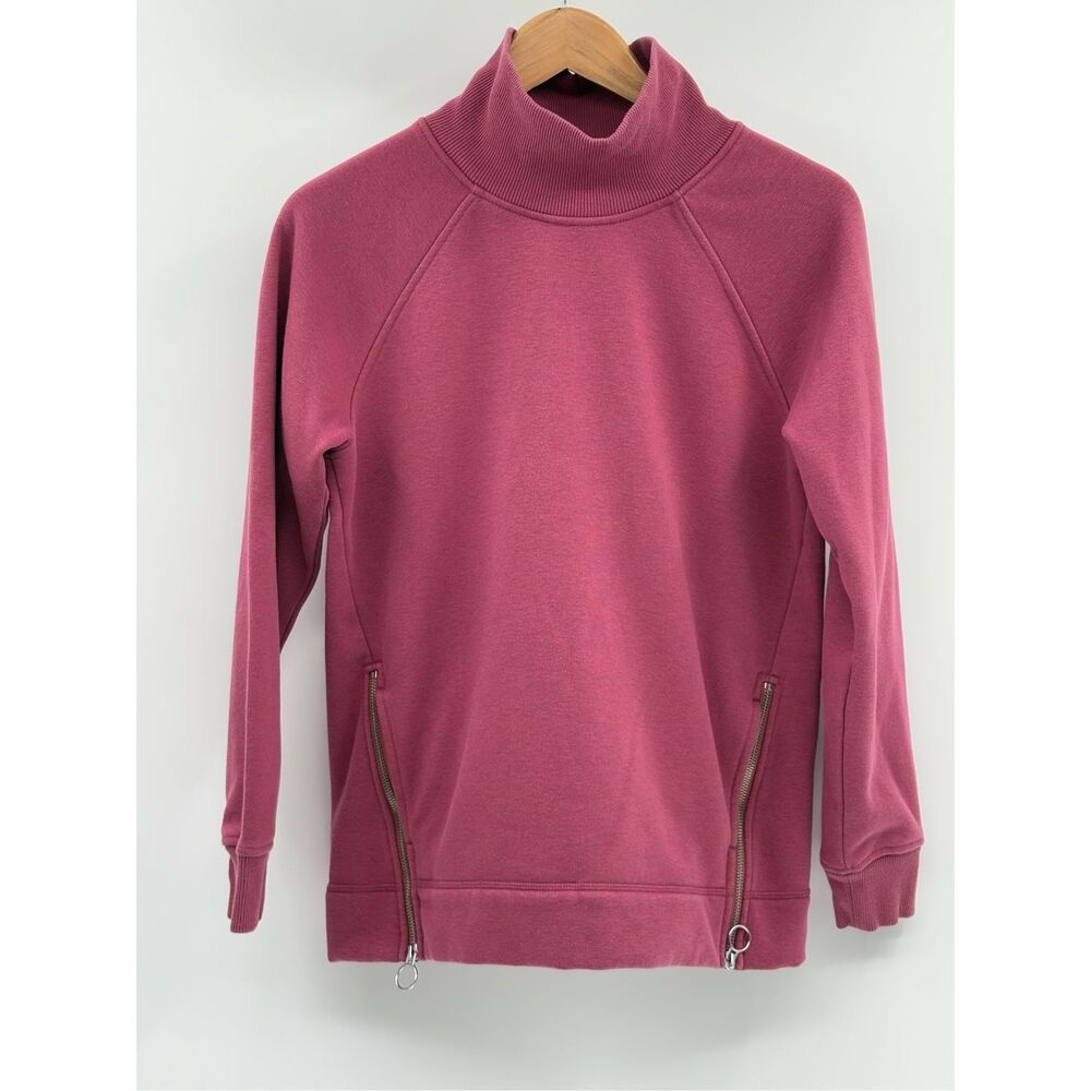 Athleta Sweatshirt Cozy Karma Mock Neck Women Size XS Pink Side Zip Fleece Lined
